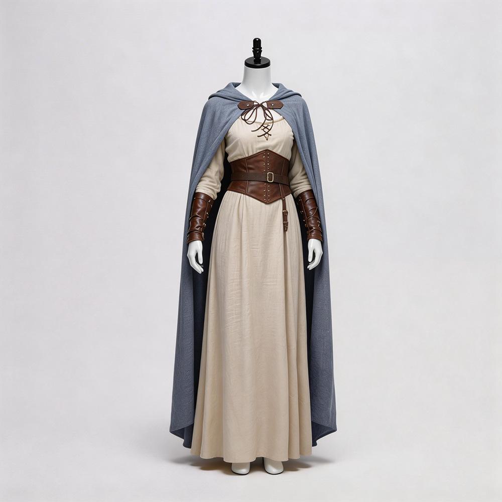 Mittelalterlicher Baumwoll- und Leinenumhang, Halloween-Zauberer Hobbit Magier Elf Cosplay Umhang Cosplay