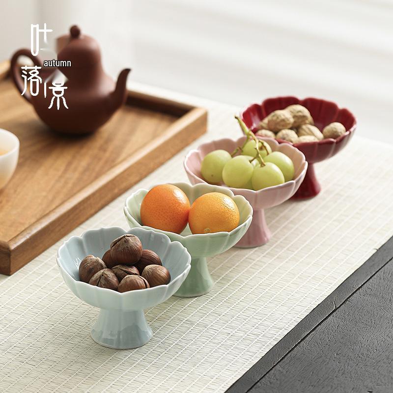 Ceramic High-Foot Snack and Dim Sum Plate for Tea or Fruit
