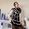 Black Checkered Cashmere Wool Scarf for Women – Soft Warm Winter & Fall Wrap