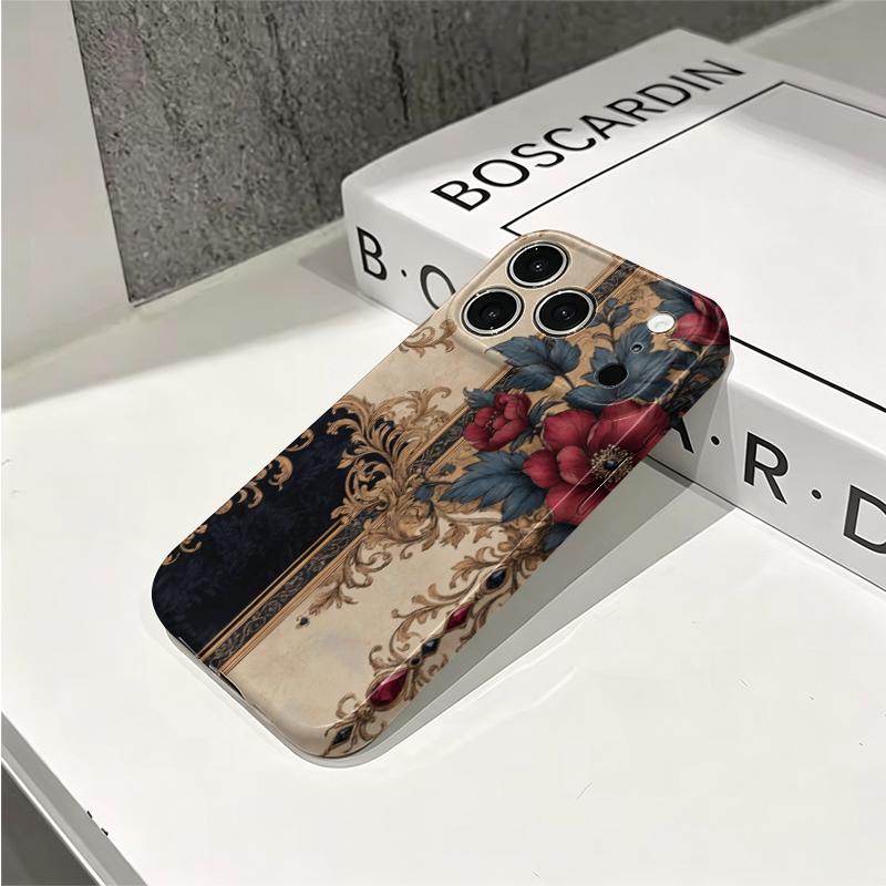 Opulent Premium Vintage Rose Baroque Damask Art Graphic Film Aesthetic Protective Shockproof Bumper Phone Case Cover For iPhone 14 15 16 Pro Max Plus