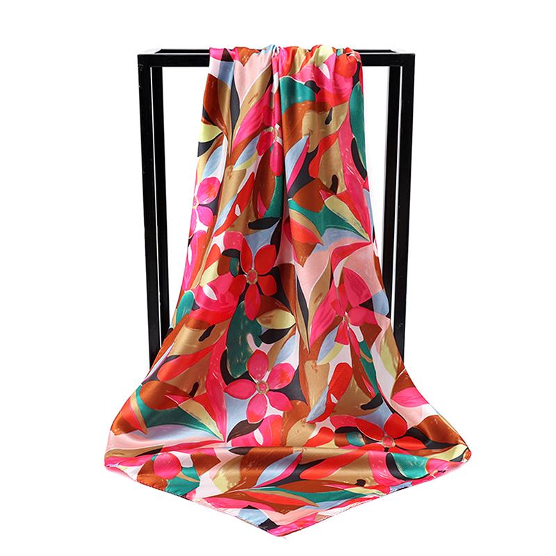 90cm Square Silky Smooth Kerchief Popular Print Headcloth Luxury Silk Scarves Fashion Shawl Bandanna Foulard Women Hijab