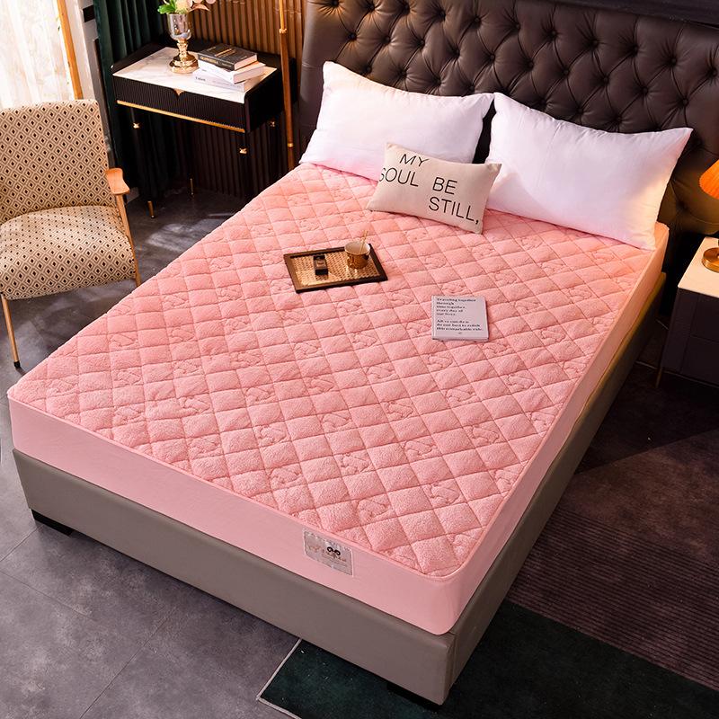 New Lamb Fleece Cotton Fitted Sheet, Warm and Thickened Single and Double Fitted Sheet, Mattress Protection Cover