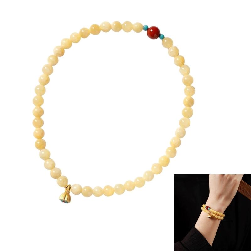 Elegant Yellow Jades Flower Pendant Bracelet Artisanal Crafted Jewelry Retro Style Symbolizing Happiness And Harmonies