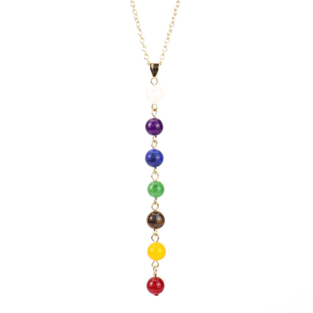 Handmade Multi-Color Agate Stone Pendant with 8mm Yoga Buddhist Beads Necklace N544
