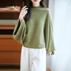 Women's Pure Wool Sweater - Bell Sleeves, Loose Fit, Half-High Neck, Trendy Autumn/Winter Knitwear