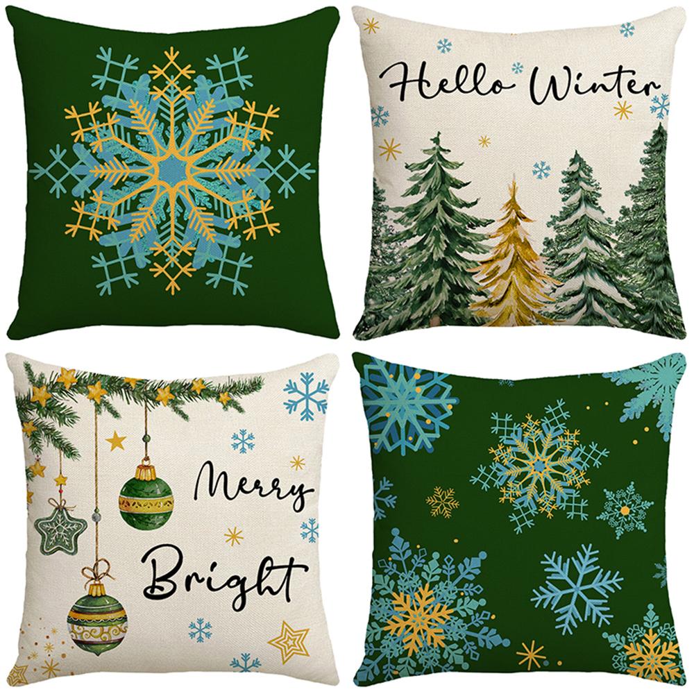 4Pcs Christmas Throw Pillow Covers Stamping Snowflake 45x45cm Square Cushion Cover Sofa Waist Pillowcase Xmas Home Bed Decor