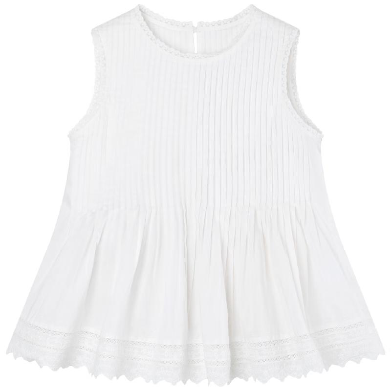 Mucmukn Girls  Cotton Pleated Lace Sleeveless Blouse 120CM