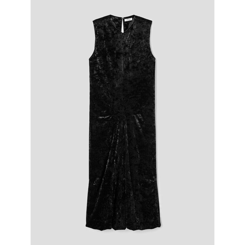 Anggae Washed Velvet Long Dress Black