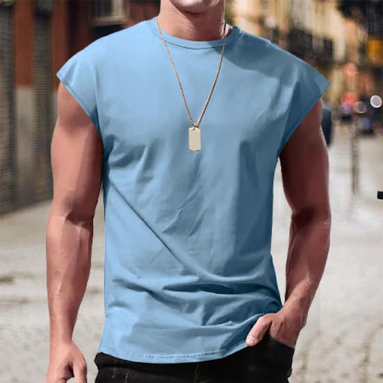 Men Summer T-shirt Sleeveless Solid Color Pullover Comfortable Breathable Daily Wear Casual Round Neck Men Summer Vest Men Clothes