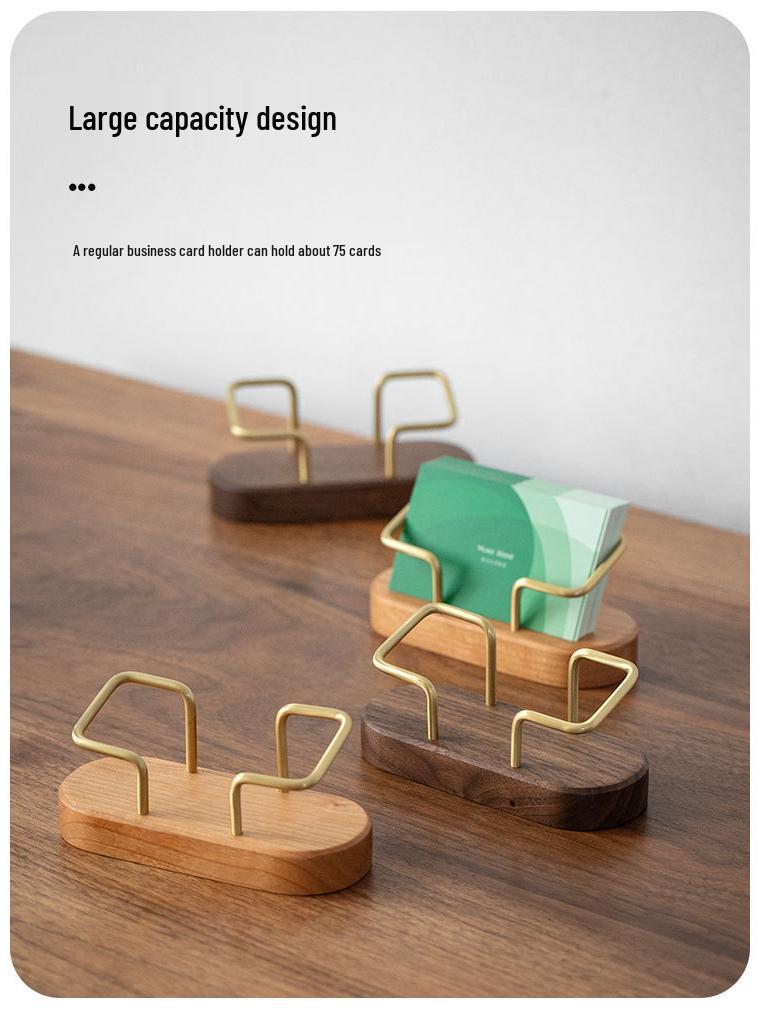 Ovale Massief Houten Visitekaarthouder met Messing Klem - Creatieve Minimalistische Kaartopbergdoos Standaard