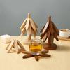Wooden Trivets for Hot Dishes, Tree Shape Trivet Set, 4 Wood Placemats 1 Stand Stored Like a Christmas Tree,Foldable Kitchen Wooden Trivet