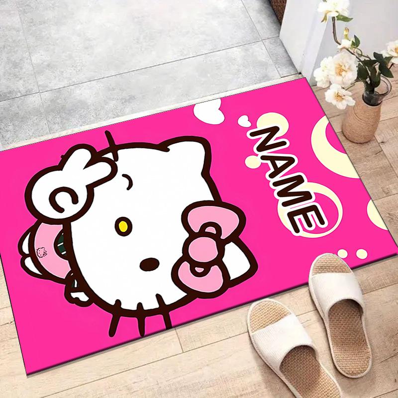 Custom HelloKitty Mat Personalized Name, Polyester Washable Indoor Entryway Rug, Gift for Christmas, Easter, Thanksgiving Day