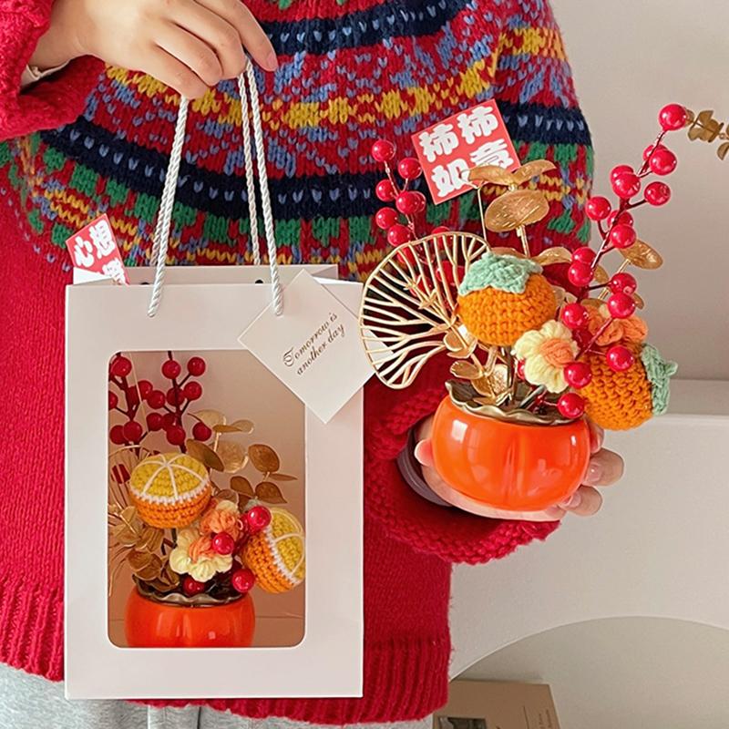 Spring Festival Artificial Red Fruit Flower Arrangement Ornament Chinese New Year Fortune Wealth Bonsai Desktop Decoration Gifts