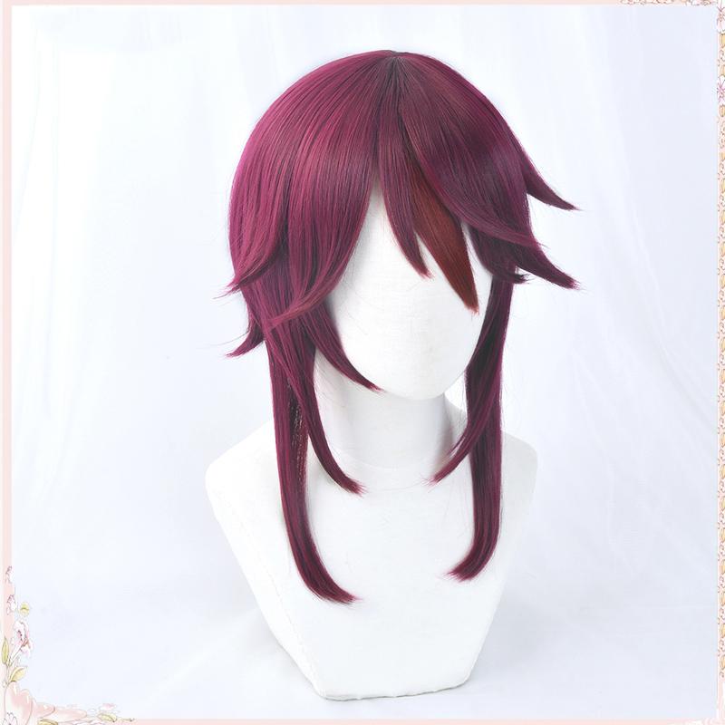 Rosaria Genshin Impact Cosplay Wigs Cosplay Women Short 55cm Rose Red Wig Cosplay Anime Cosplay Wigs Heat Resistant Synthetic
