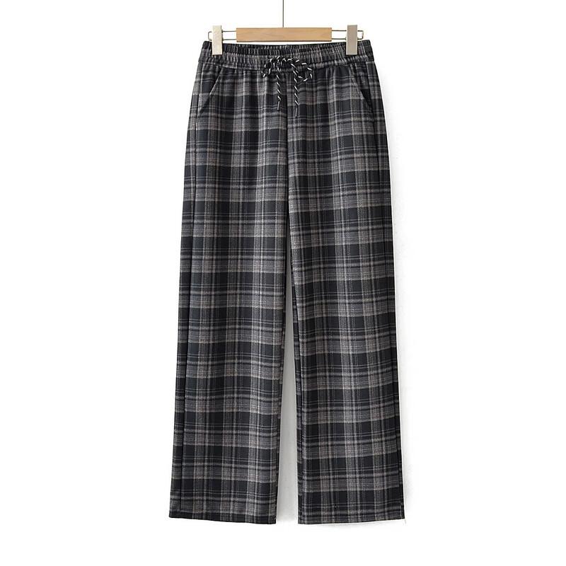 Women's Plaid High-Waist Straight Leg Casual Pants