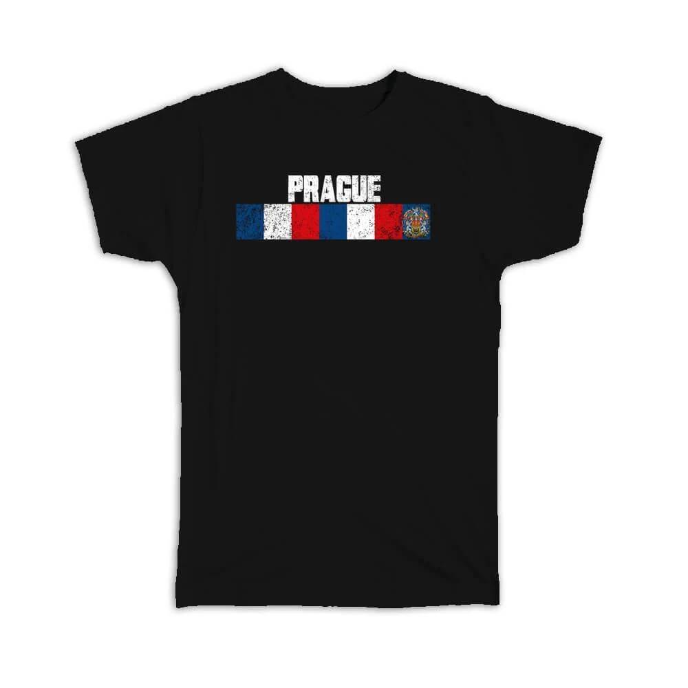 Gift T-Shirt : Prague Czech Republic Distressed Retro Expat Vintage Flag 4XL