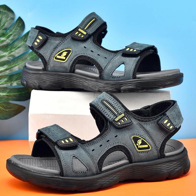 Fashion Summer Men Leather Sandals Classic Casual Shoes Men Outdoor Beach Sandals Roman Summer Men's Water Shoes Size 38-46 Zapatillas