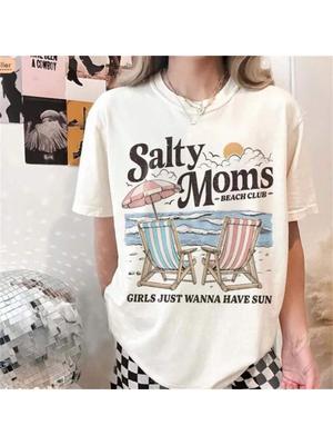 Beach Vacation Pattern Wounisex's Short Sleeved Round Neck Basic Versatile Regular Summer Casual Harajuku 90s Top Cartoon T-Shirt