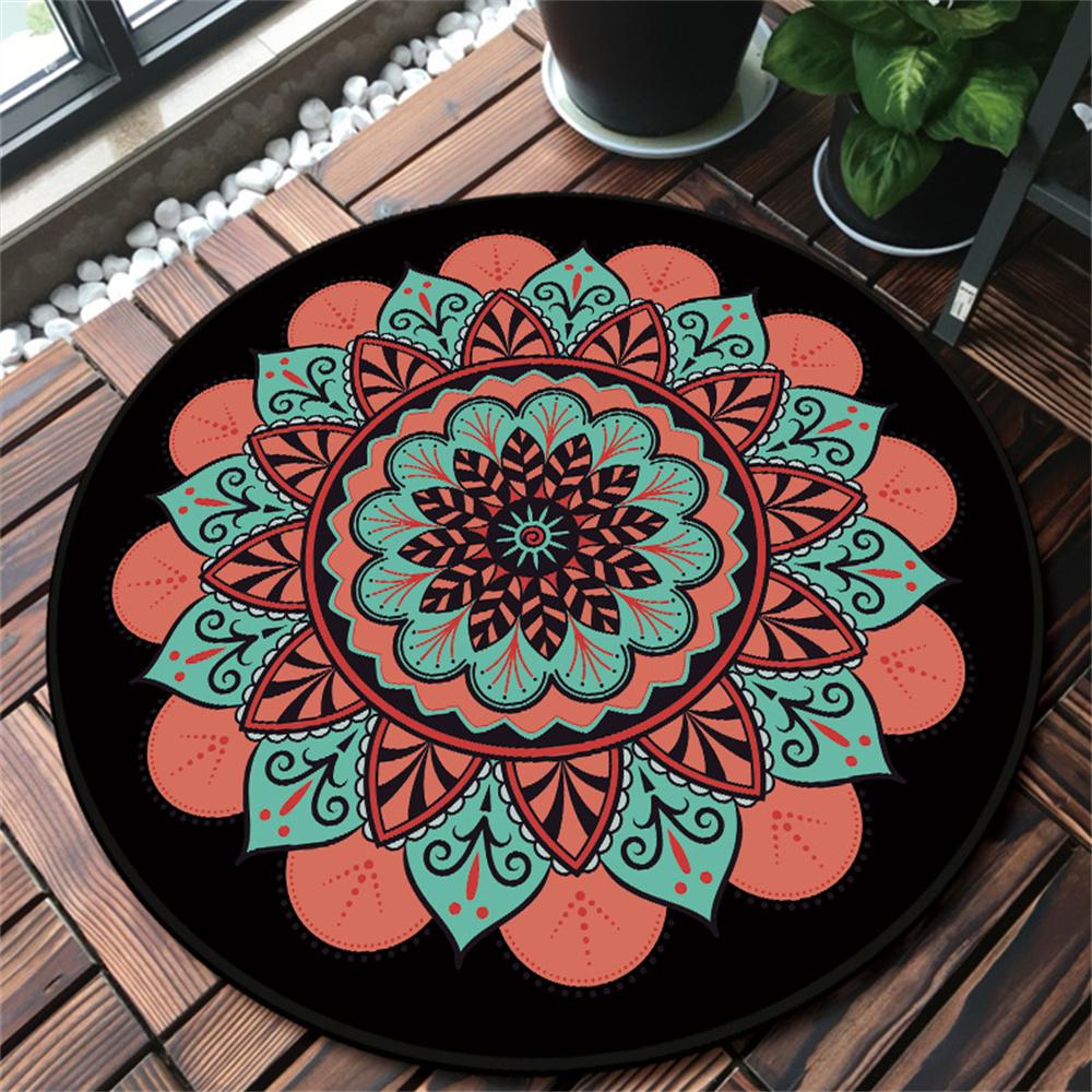 Mandala Carpet Dirt Resistant Black Round Carpet for Living Room Boho Flower Printed Floor Rug Anti-slip Blanket Home Decor Mats