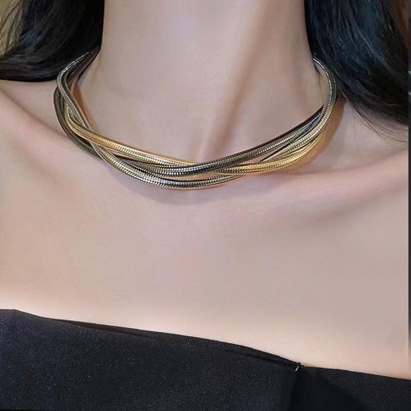 Three-Wire Winding Spring Collar Bracelet Light Luxury High-End Metal Punk Hip-Hop Necklace Bracelet