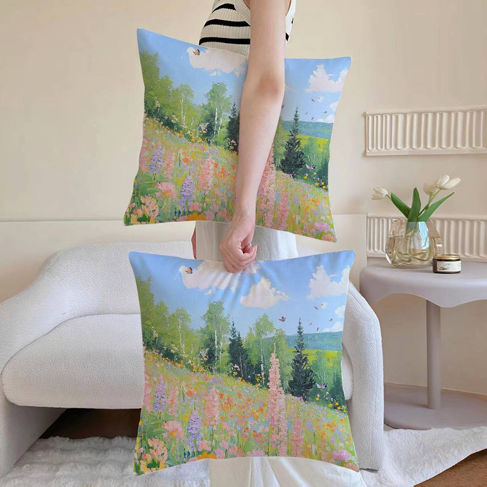 Flower Vase Pillow Case Sofa and Living Room Decorative Cushion Covers Dust-proof and Mite-proof Invisible Zipper