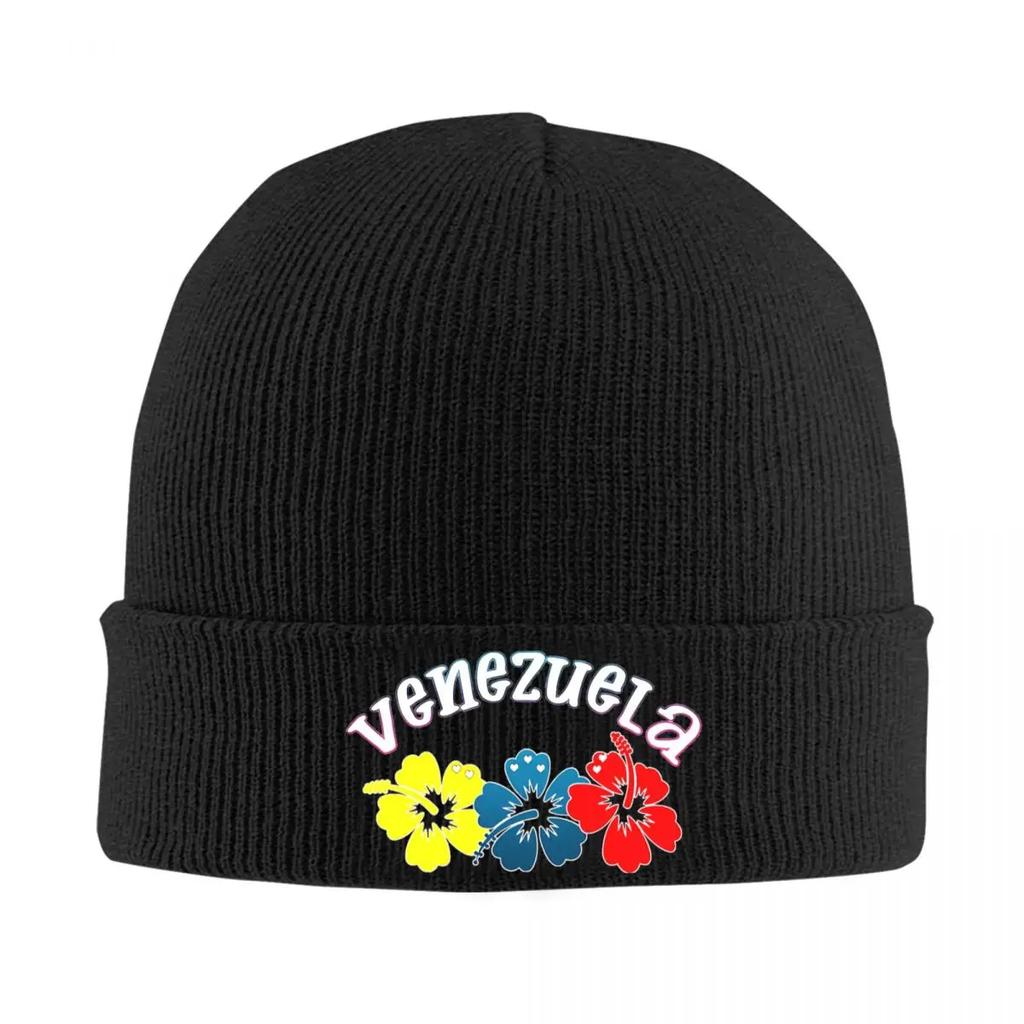 Venezuela Hibiscus Flag Bonnet Hats Knit Hat Men Women Trendy Elastic Beanie Hats Winter Outdoor Sport Printed Cap