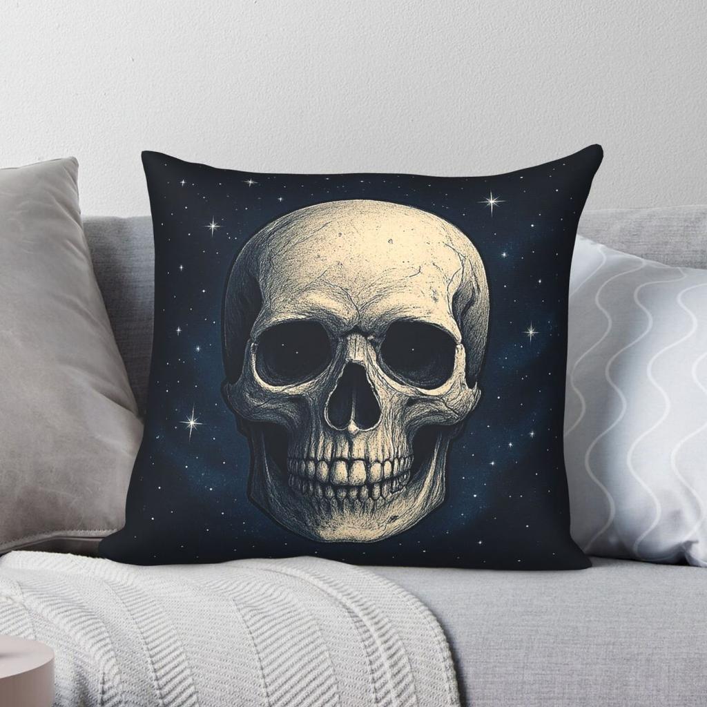 Skull Among The Stars Square Pillowcase Polyester Linen Velvet Creative Zip Decorative Bed Cushion Cover