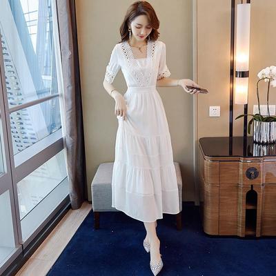 Elegante Abito Chiffon Vacanza al Mare Francese - Gonna Estiva Lunghezza Tè Lusso Leggero