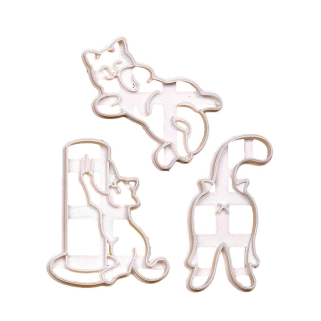 3Pcs Plastic Biscuit Mold Cookie Stamps Cartoon Cat Cookie Cutters DIY Fondant Cake Mould Kitchen Pastry Bakeware