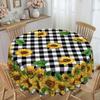 Vintage Sunflower Checkered Rectangular Tablecloth | Rustic Pastoral Round Table Cloth For Picnic Parties.