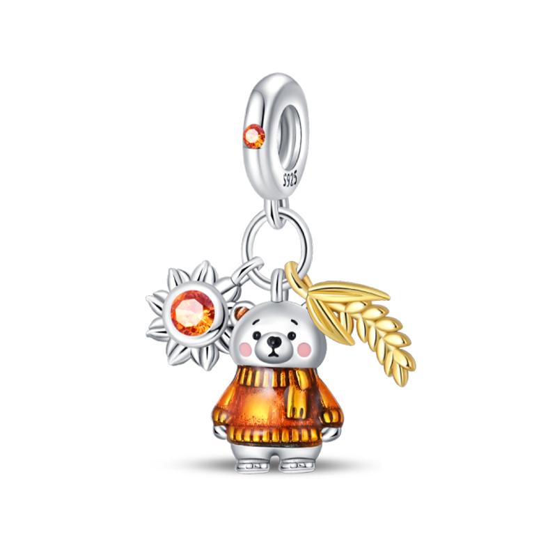 925 Silver Color Fashion Squirrel Maple Leaf Honey Autumn Series Charms Bead Fit 3mm 925 Original Bracelets Fine DIY Jewelry