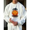 Men'S Graphic Print Crew Neck Sweatshirt With Glowing Jack-O-Lantern And Spider Design, Loose Fit, For Streetwear And Outdoor Wear.