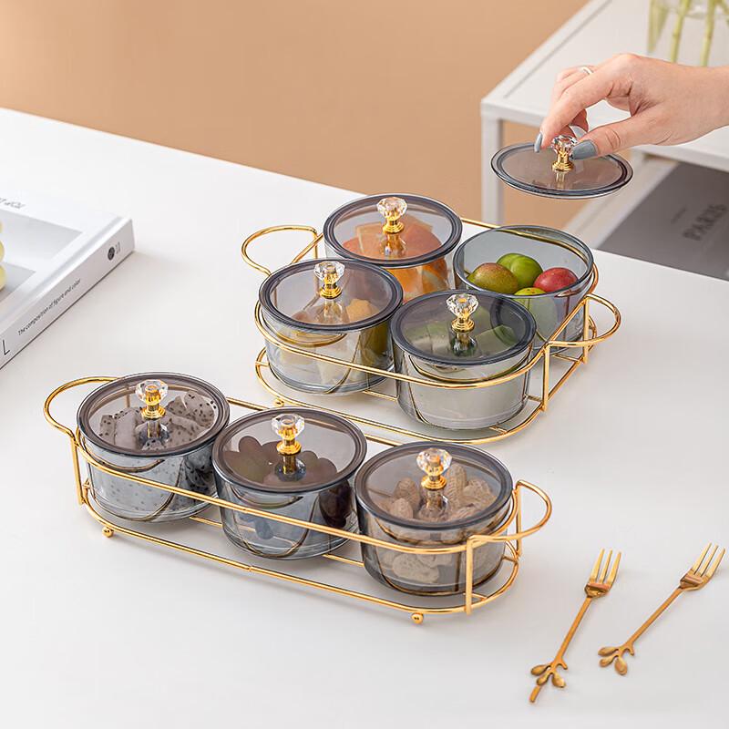 Light Luxury Glass Snack and Candy Dish with Gold Tray and Lid