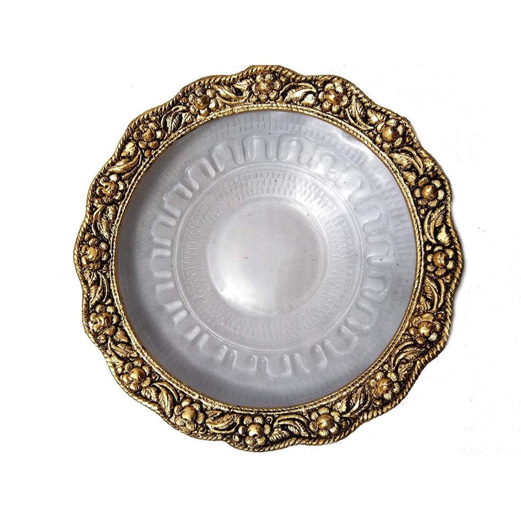 Metal Feng Shui Tortoise On Plate Fantasy Showpiece (Golden, Diameter: 5.5 Inch)