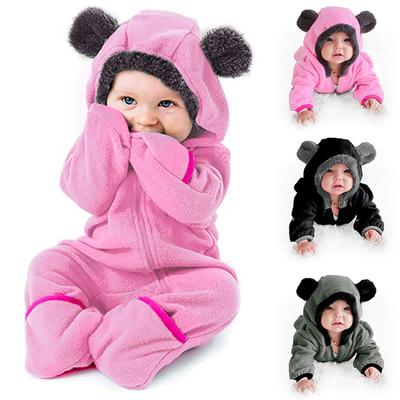 Infant Toddler Baby Girls Boys Cartoon Ears Hoodie Romper Zip Clothes Jumpsuit