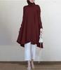In-Stock Muslim Women's Solid Color Lapel Wrap Shirt: Long Sleeve, Button Placket, Swallowtail Hem