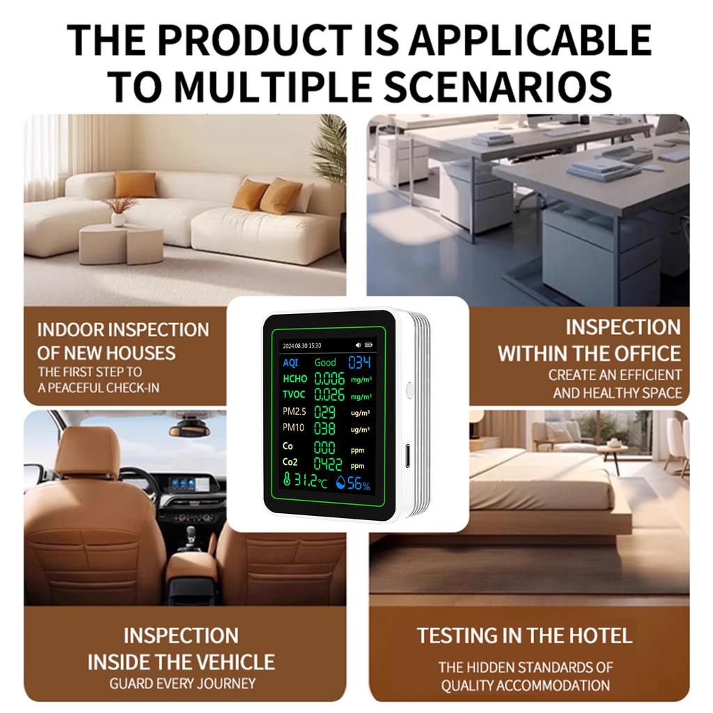 New Multifunctional 12 IN 1 Air Quality Meter CO CO2 HCHO TVOC PM2.5 PM10 Temperature Humidity Sensor with Digital Display Portable Detector for Home