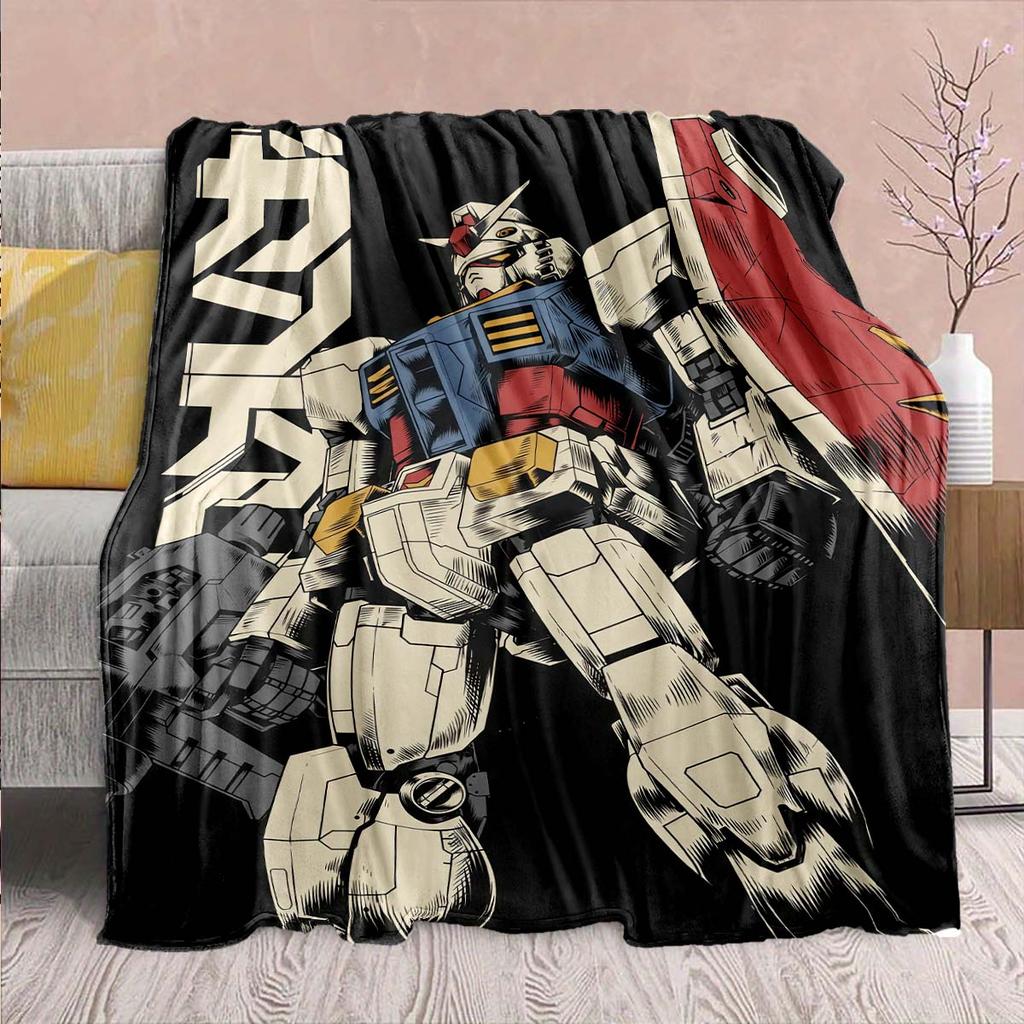 Gundam Anime Flannel Blanket - Soft Warm Perfect for Sofa, Bedding Camping Travel Office Home Decor