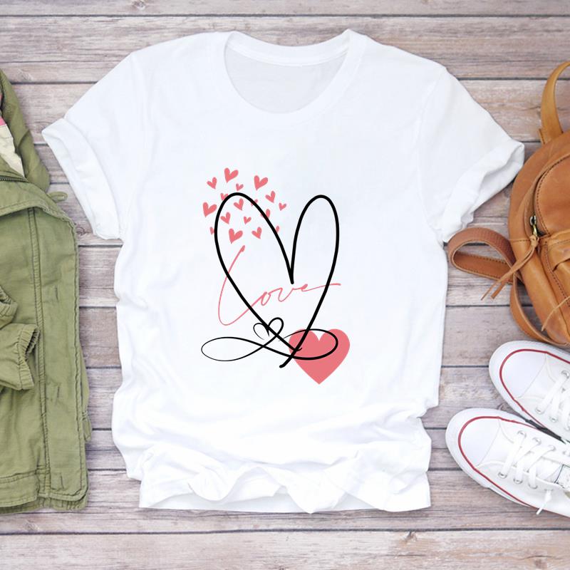 (Asian Size) trend love cute Lady Female Casual T Shirt Printed Clothing Top Fashion Short Sleeve T-shirts Women Graphic Tee
