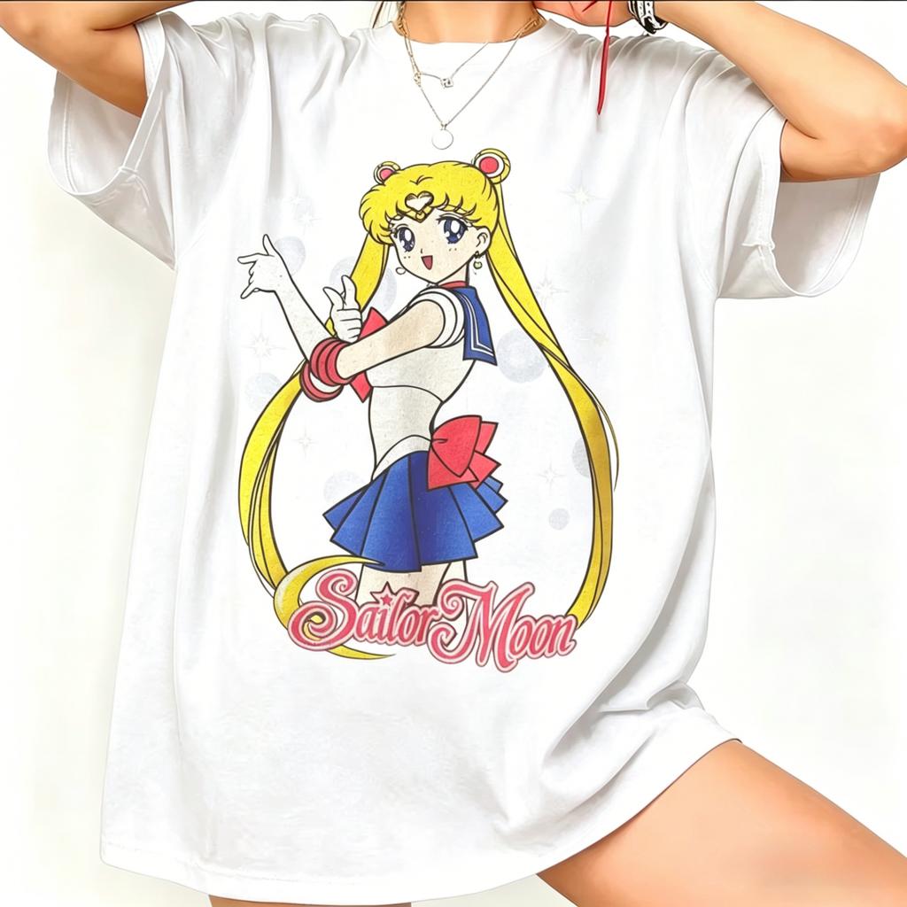 2626 Rebajas de Verano Sailor Moon Camiseta Casual de Manga Corta para Mujer Anime Harajuku Y2K Streetwear Versátil