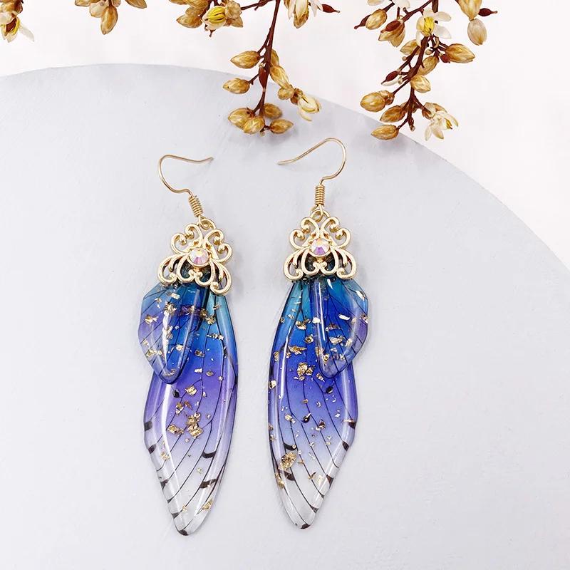 

Fairy Rainbow Gradient Resin Butterfly Wing Drop Earrings for Women Rhinestone Glitter Simulation Insect Dangle Earrings Jewelry