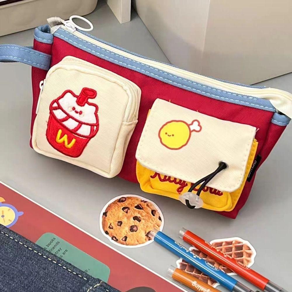 Portable Pencil Case Hamburger And French Fries Stationery Bag New Pen Bag  Back To School