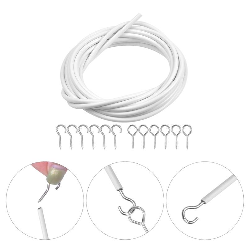 Curtain Wire Set 4 Metre Length Wire With 6 Hooks and 6 Screw Eyes For Net Curtain Hanging Kits Drapery Accessories