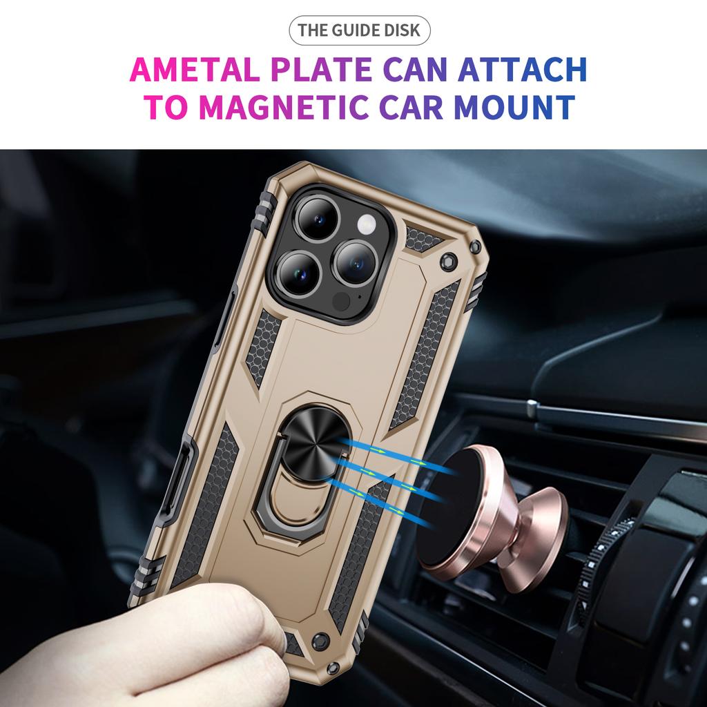 For iPhone 16 Pro Case PC+TPU Kickstand Phone Cover Support Magnetic Car Mount