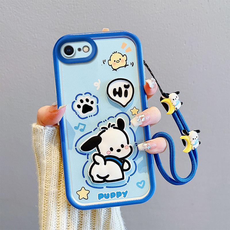 KEYSION Shockproof Case for iPhone SE 2020 2022 with Lanyard Soft Silicone Cute 3D Cartoon Doll Phone Cover for iPhone 8 7 6s Plus