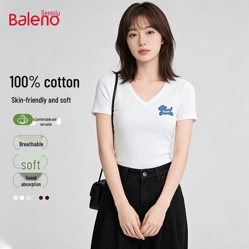 Baleno Women's Slim Fit V-Neck T-Shirt with BNL Blue Dog Graphic