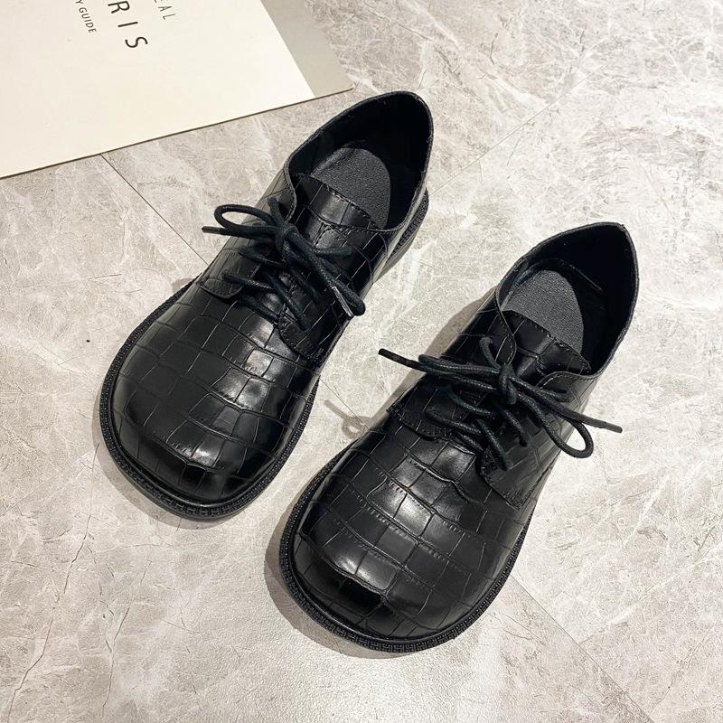 Autumn and Winter New Small Leather Shoes Women's Black Flat-bottomed Versatile Jk Uniform Shoes Women's Lace-up Women's Single Shoes