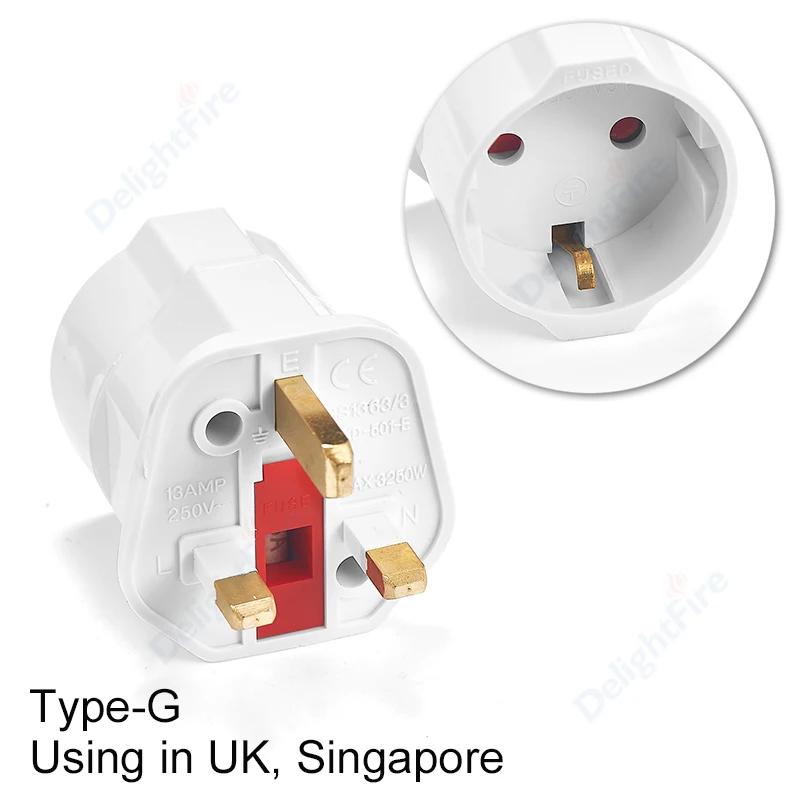 Universal Copper Korea Germany Russia EU To UK Power Adapter European To British Singapore Malaysia Converter Type G Fused Plug