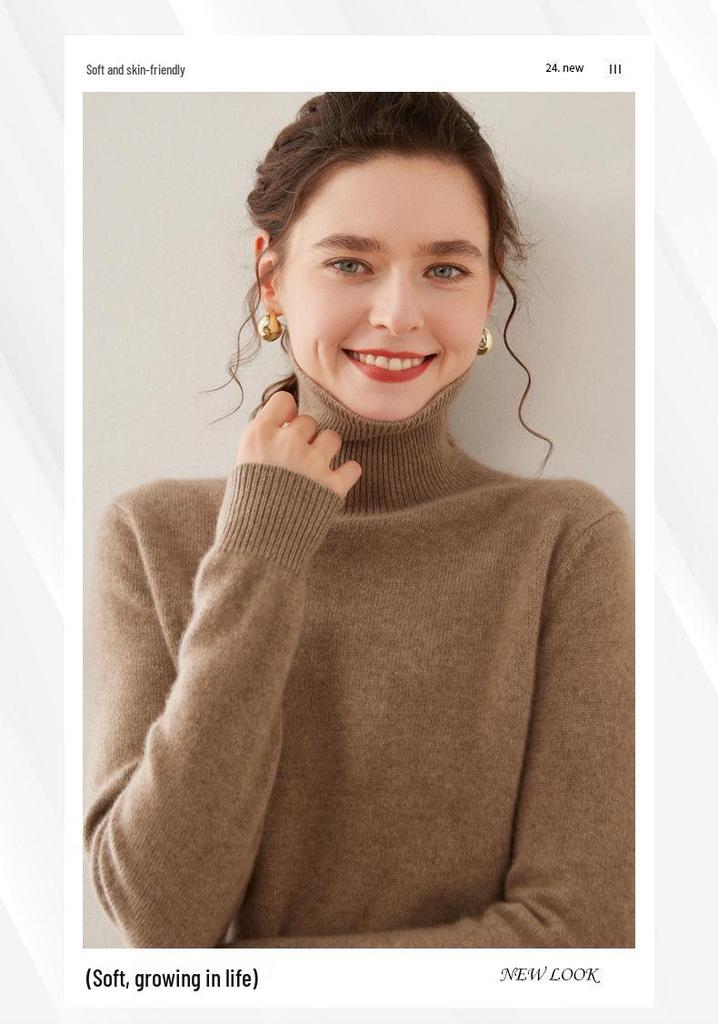 Women's Loose High Neck Cashmere Sweater - Soft, Sticky, and Versatile Knit Pullover for Autumn and Winter