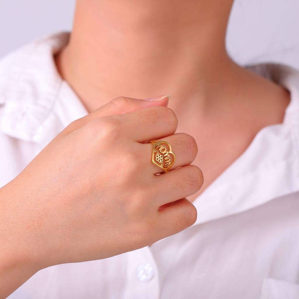 Heart Ring for Mom Flower Finger Jewelry MOMMY Stainless Steel Accessories Mother's Day Gift for Women Family Wholesale 2026 New